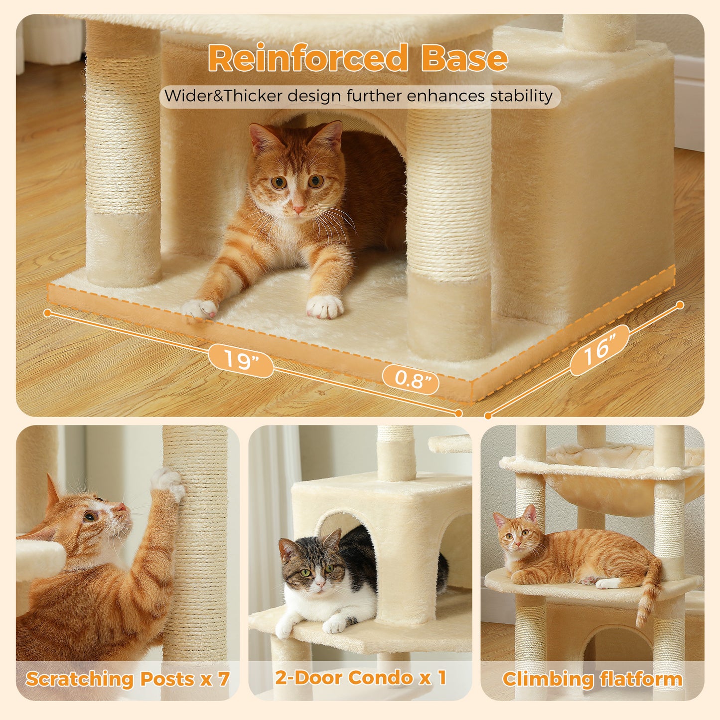 PAWZ Road Cat Tree Tower Scratching Post Scratcher Condo House Bed Toys 164cm Beige