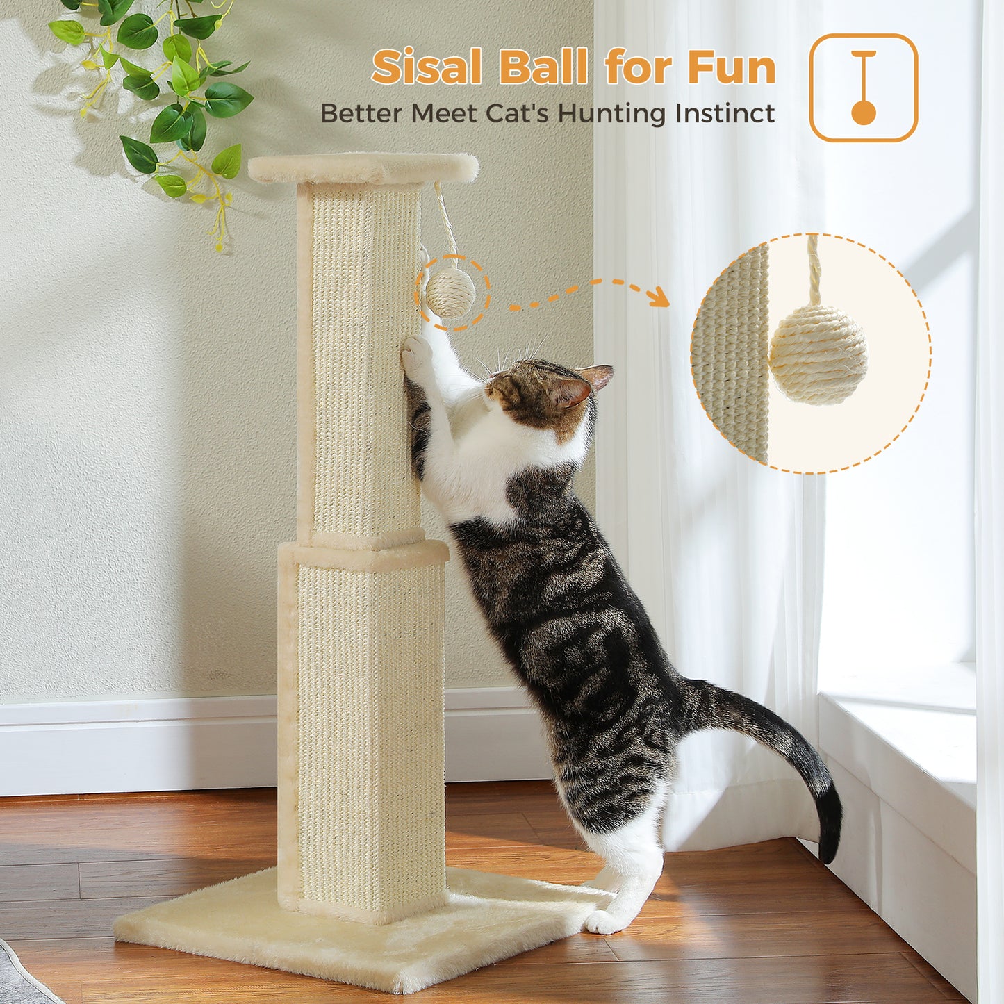 PAWZ Road 80cm Cat Tree Scratching Post Tower Sturdy Board Gym Furniture Fun Toys Beige