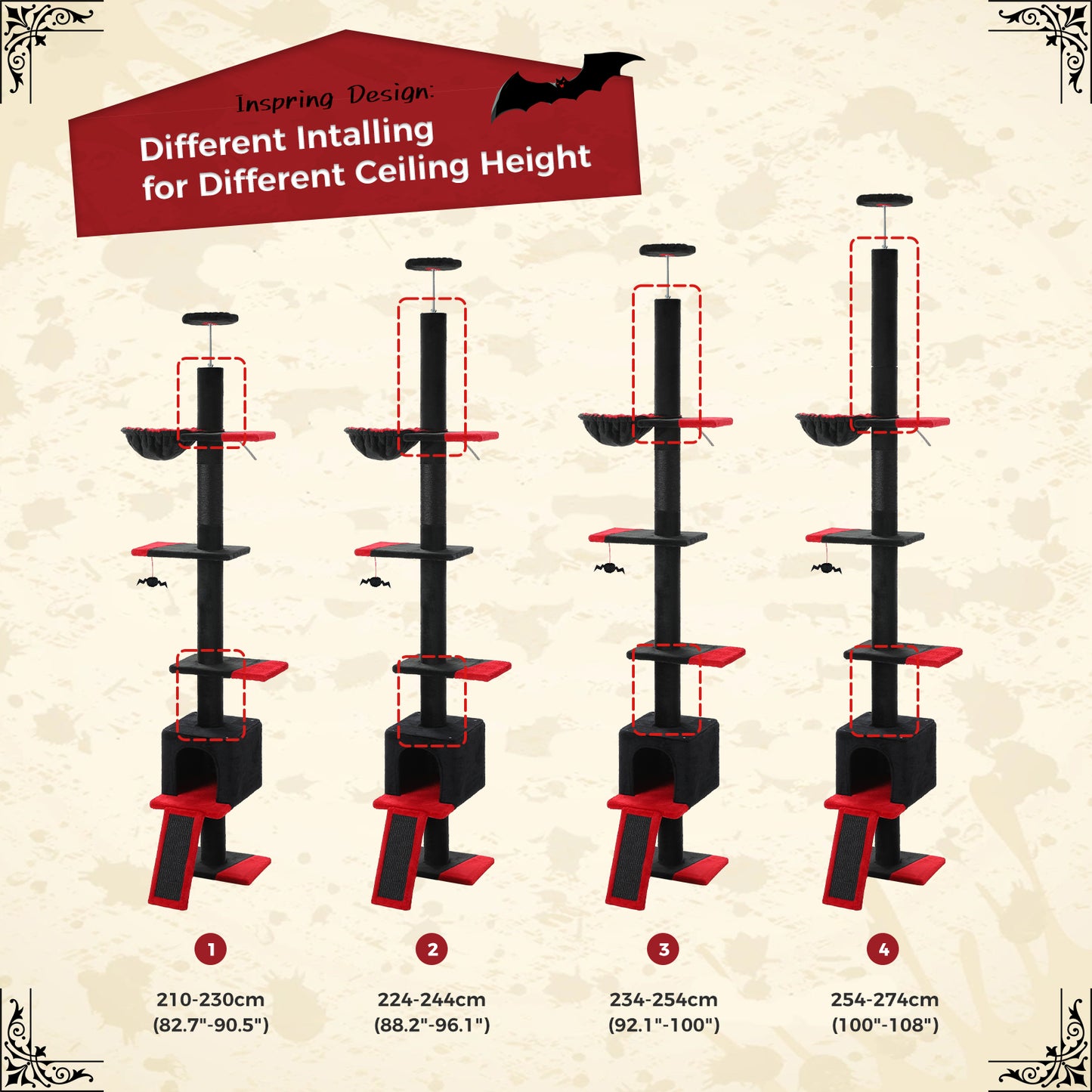 PAWZ 路猫树塔猫抓柱天花板高猫抓板公寓床黑色