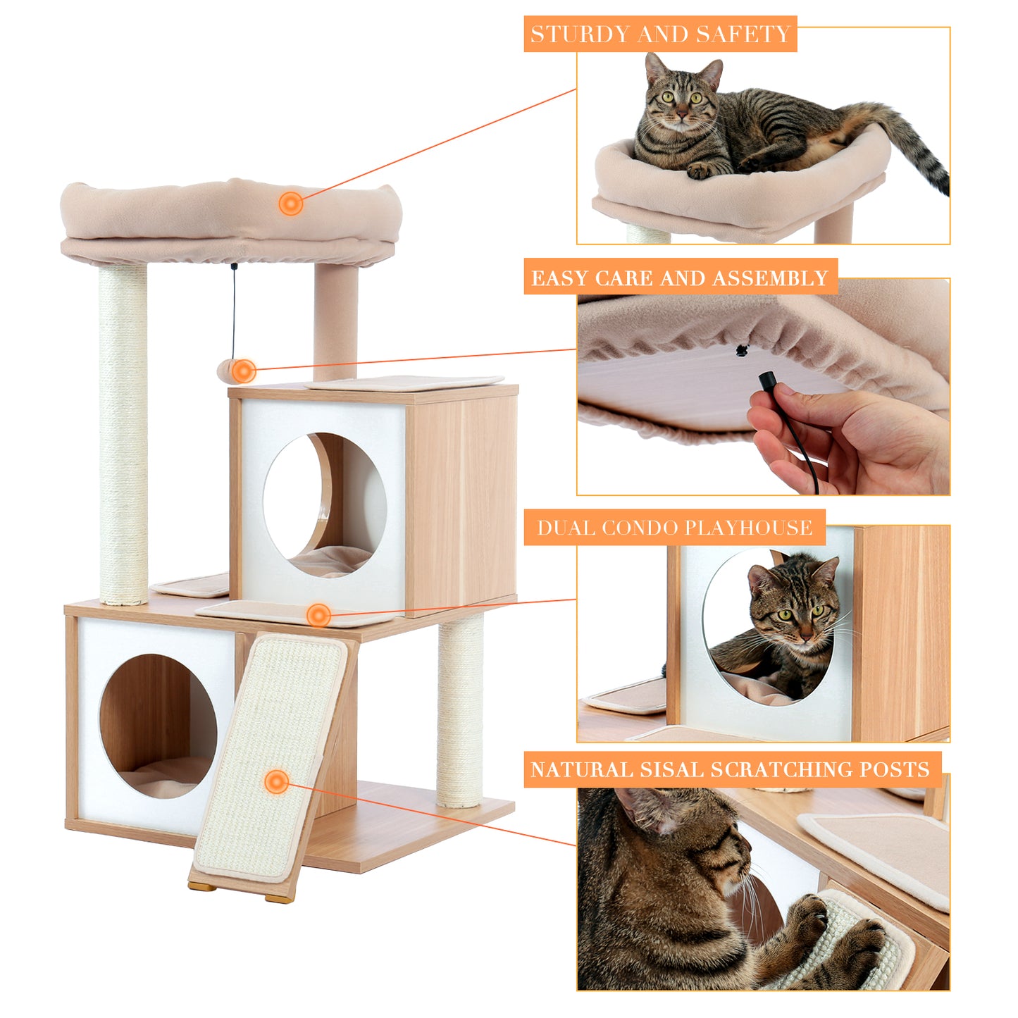 PAWZ Road 89cm Multi-Level Cat Tree Wooden Furniture Cat Home Beige