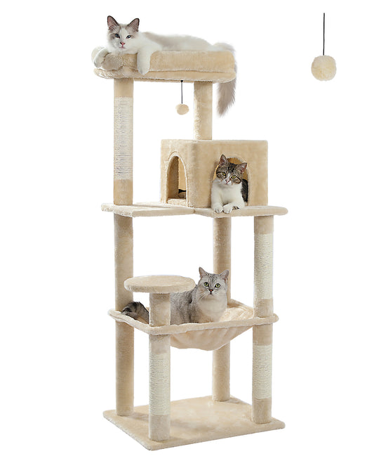 PAWZ Road 143cm Cat Tree Tower Scratching Post Scratcher Cats Bed Condo House Beige
