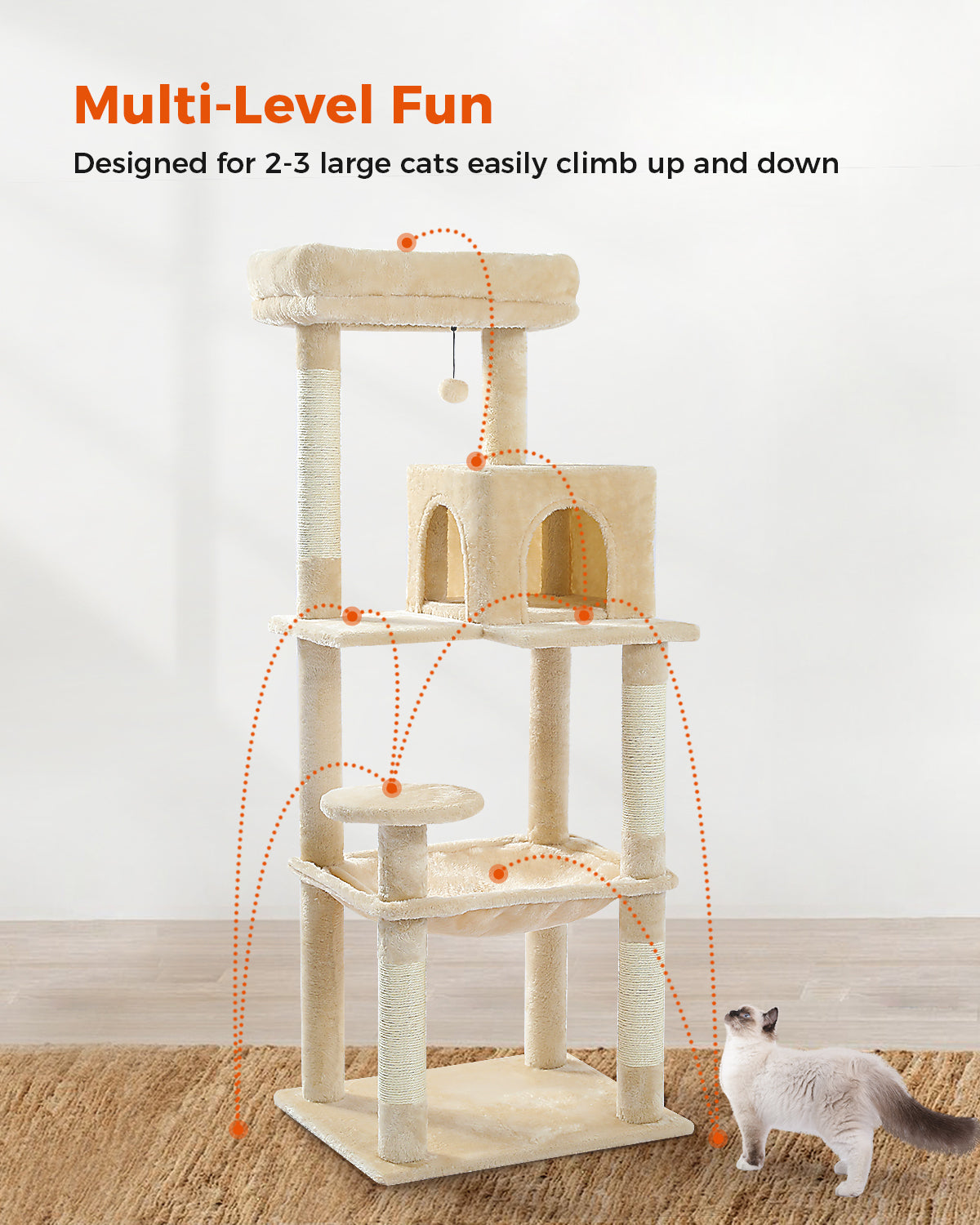 PAWZ Road 143cm Cat Tree Tower Scratching Post Scratcher Cats Bed Condo House Beige