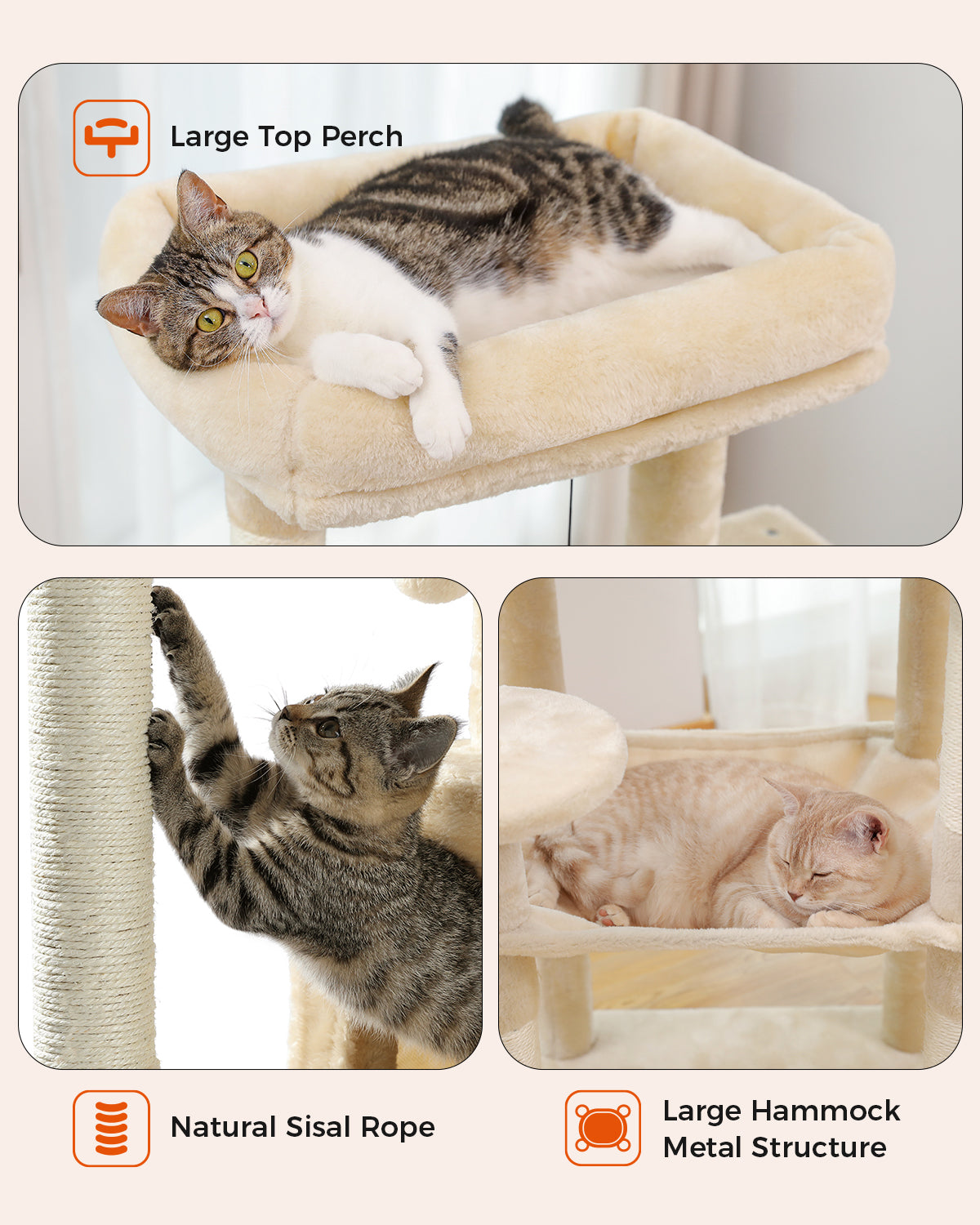 PAWZ Road 143cm Cat Tree Tower Scratching Post Scratcher Cats Bed Condo House Beige