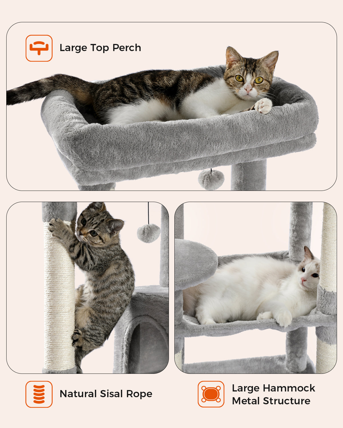 PAWZ Road 143cm Cat Tree Tower Scratching Post Scratcher Cats Bed Condo House Grey