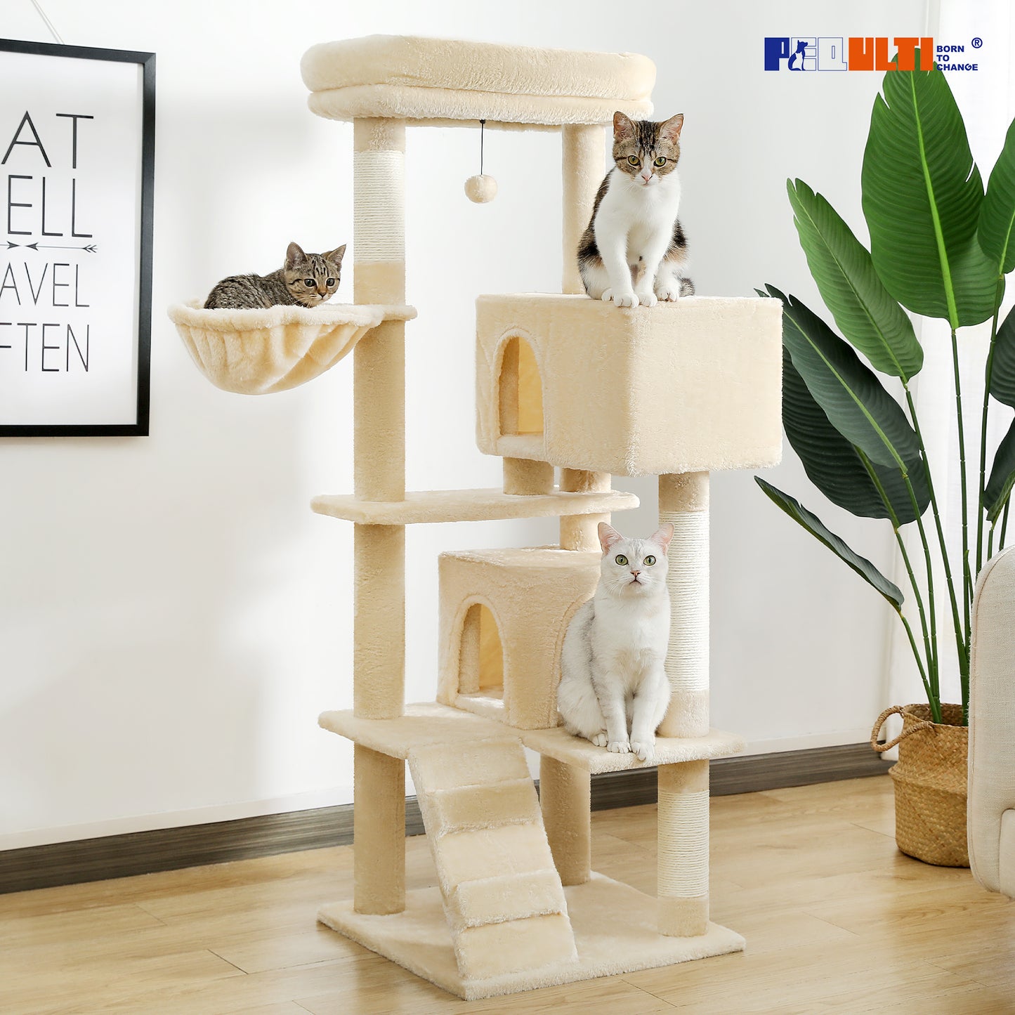 PAWZ Road 143CM Cat Tree Cat Condo Tower House Beige