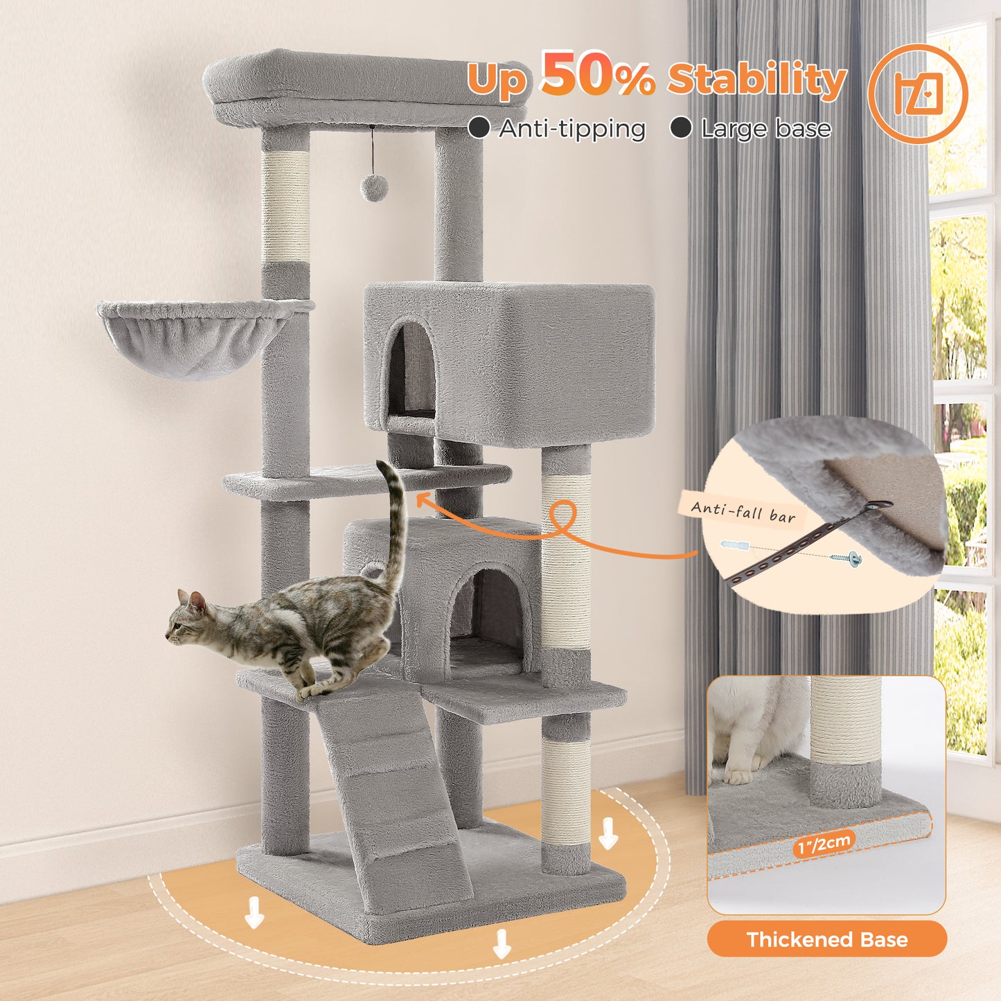 PAWZ Road 143CM Cat Tree Cat Condo Tower House Grey