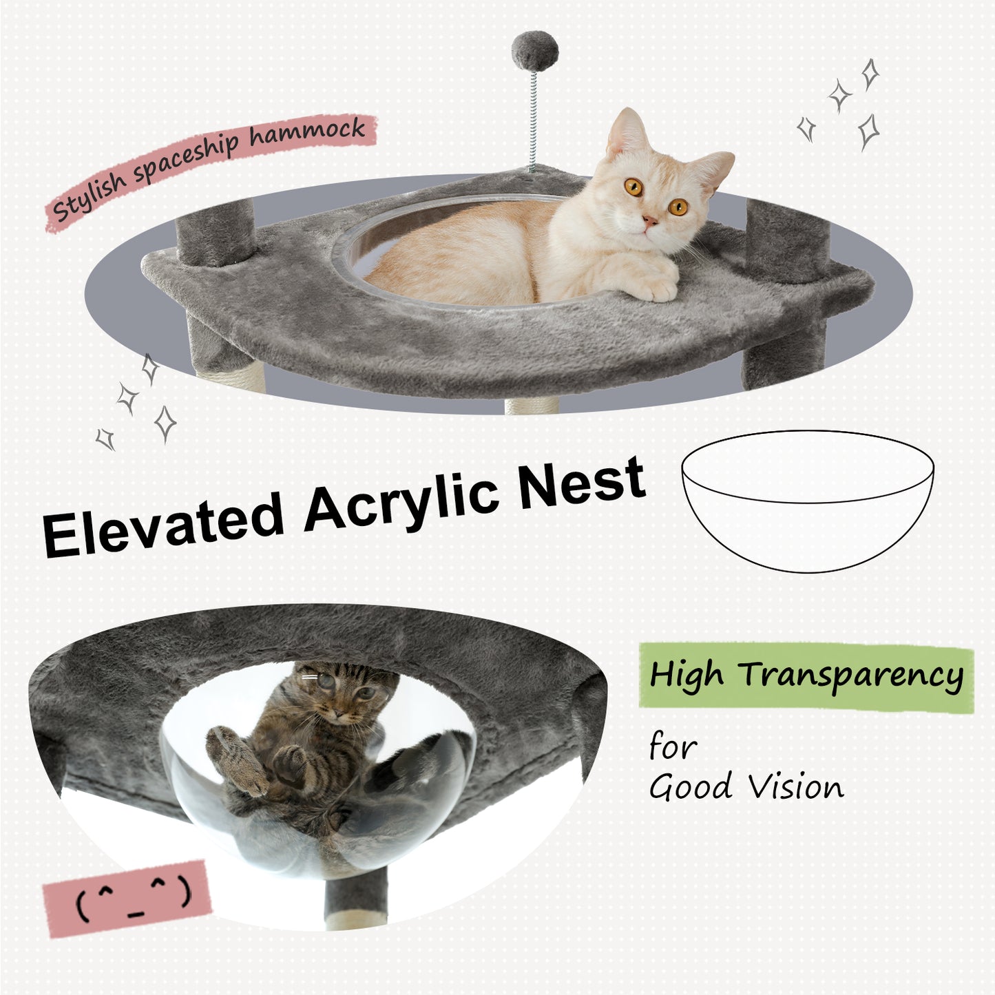 PAWZ Road Cat Tree Tower Scratching Post Floor to Ceiling Height Adjustable Cat Condo Bed Grey