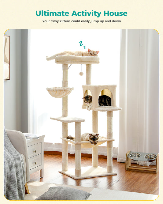 PAWZ Road Cat Tree Scratching Post Tower for Large Cats Play House Condos 143cm Beige