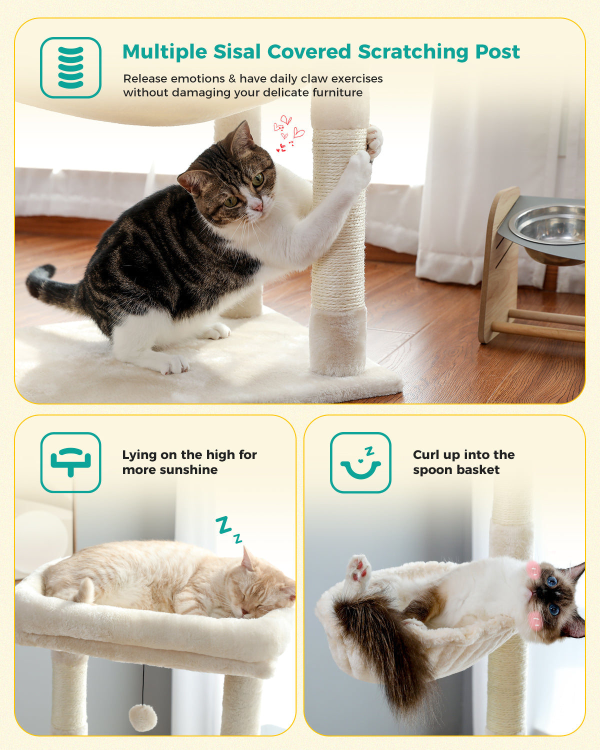 PAWZ Road Cat Tree Scratching Post Tower for Large Cats Play House Condos 143cm Beige