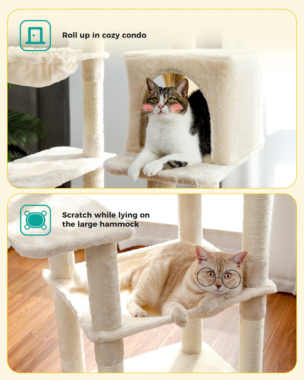 PAWZ Road Cat Tree Scratching Post Tower for Large Cats Play House Condos 143cm Beige