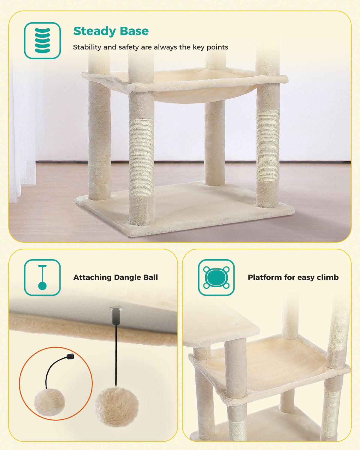 PAWZ Road Cat Tree Scratching Post Tower for Large Cats Play House Condos 143cm Beige
