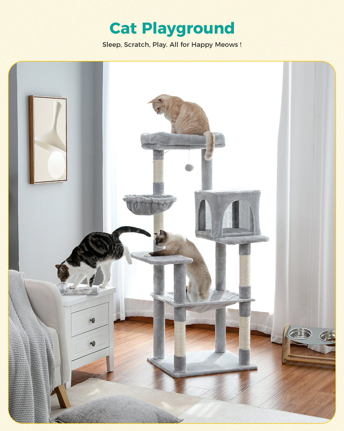 PAWZ Road Cat Tree Scratching Post Tower for Large Cats Play House Condos 143cm Grey