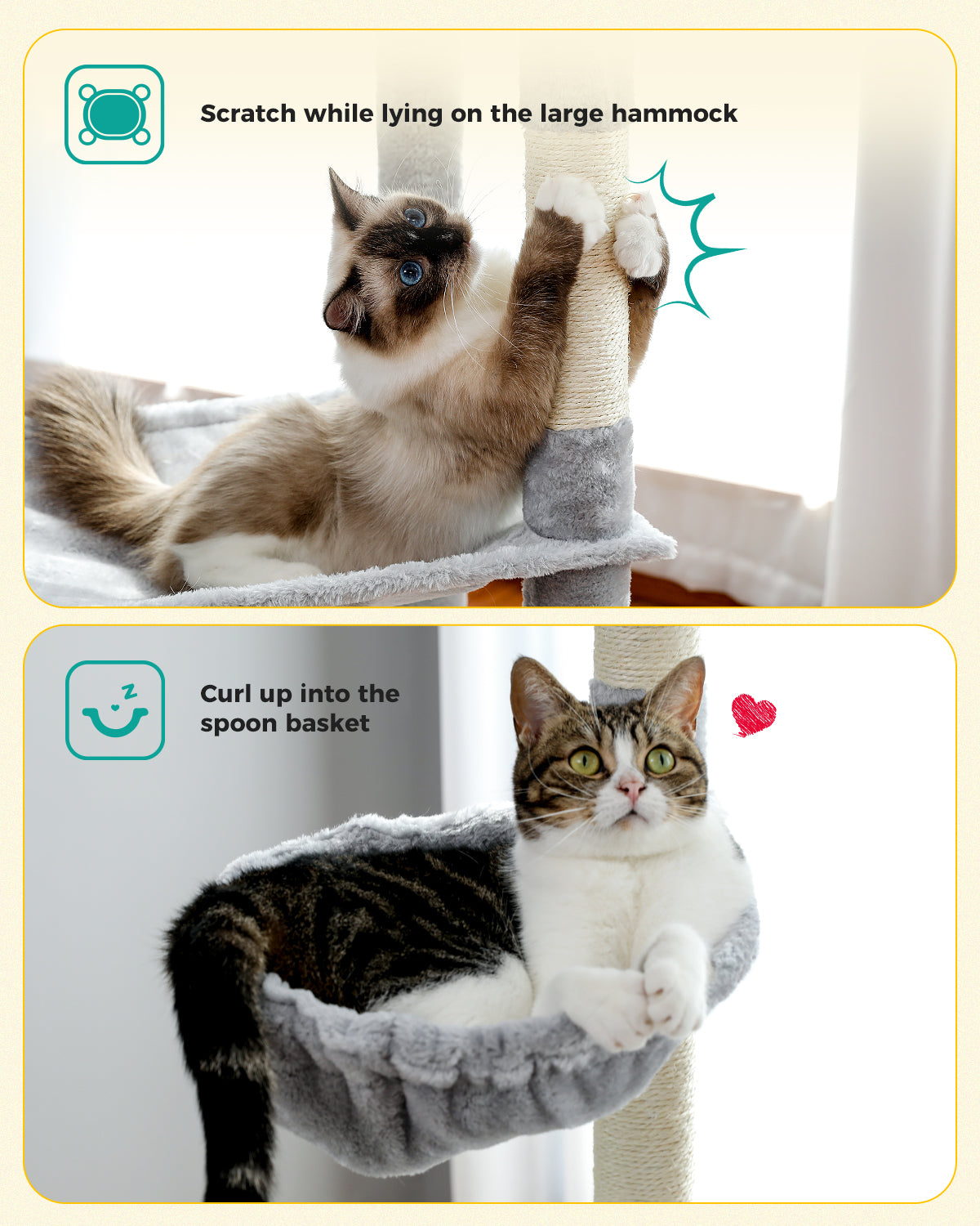 PAWZ Road Cat Tree Scratching Post Tower for Large Cats Play House Condos 143cm Grey