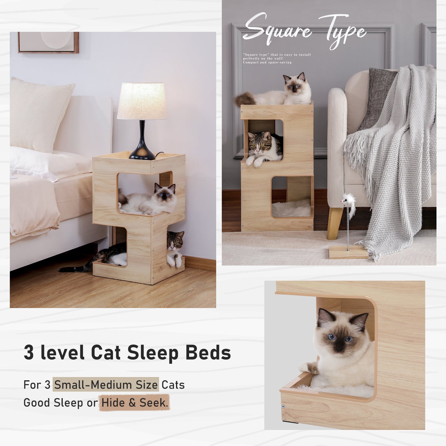 PAWZ Road Cat Tree Bed Bedside Tables Tower Condo House Scratcher Furniture Toy Beige