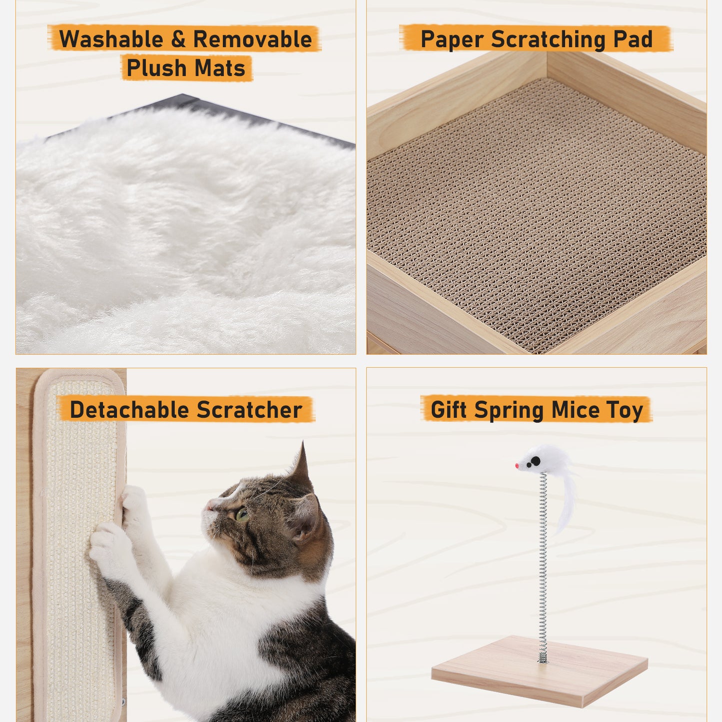 PAWZ Road Cat Tree Bed Bedside Tables Tower Condo House Scratcher Furniture Toy Beige