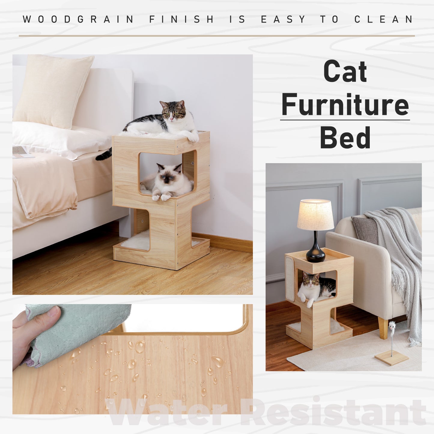 PAWZ Road Cat Tree Bed Bedside Tables Tower Condo House Scratcher Furniture Toy Beige