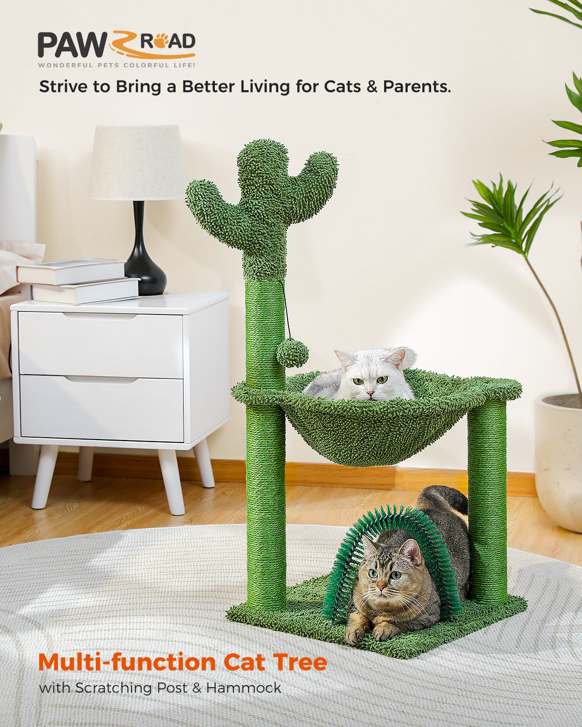 PAWZ Road 84cm Cactus Cat Tree Tower Scratching Post Scrathcer with Grooming Brush Green