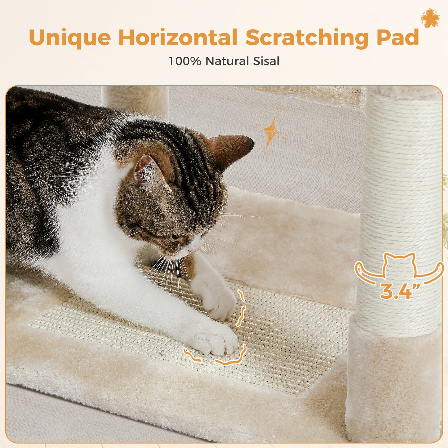 PAWZ Road 184cm Cat Tree Tower Scratching Post Scratcher Condo House Bed Toy Furniture Beige