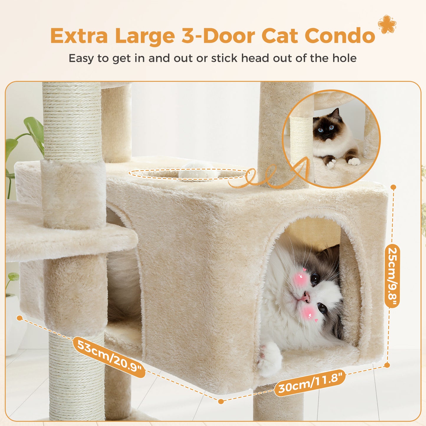 PAWZ Road 184cm Cat Tree Tower Scratching Post Scratcher Condo House Bed Toy Furniture Beige