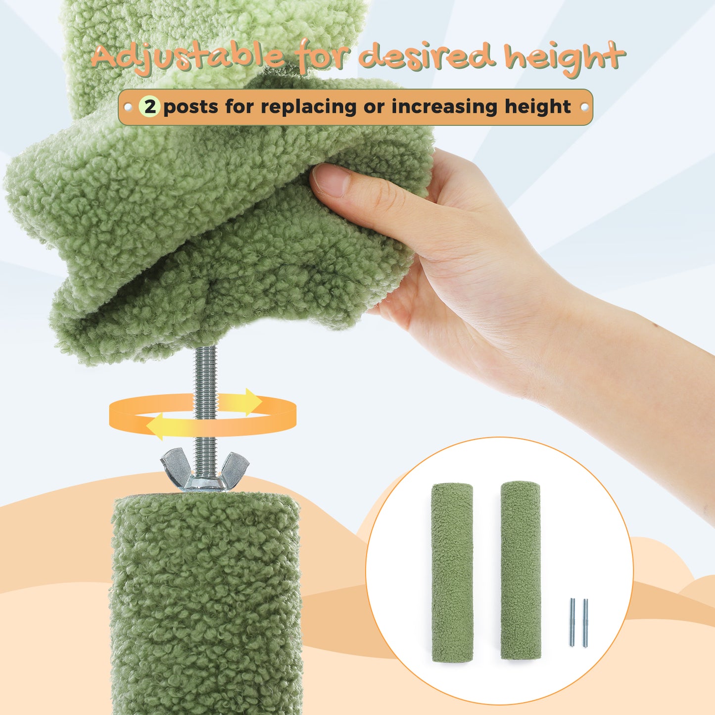 PAWZ Road Cat Tree Tower Scratching Post Scratcher Adjustable Height 216-285cm Green