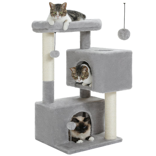 PAWZ Road Cat Tree Tower Scratching Post Scratcher with Large Condo House Beds Grey
