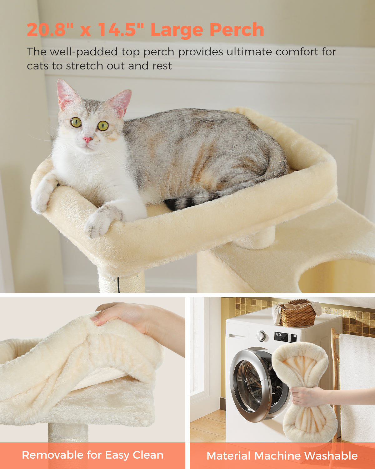 PAWZ Road 110cm Cat Tree Tower Scratching Post Scratcher with Large Condo House Beds for Large Cats Beige