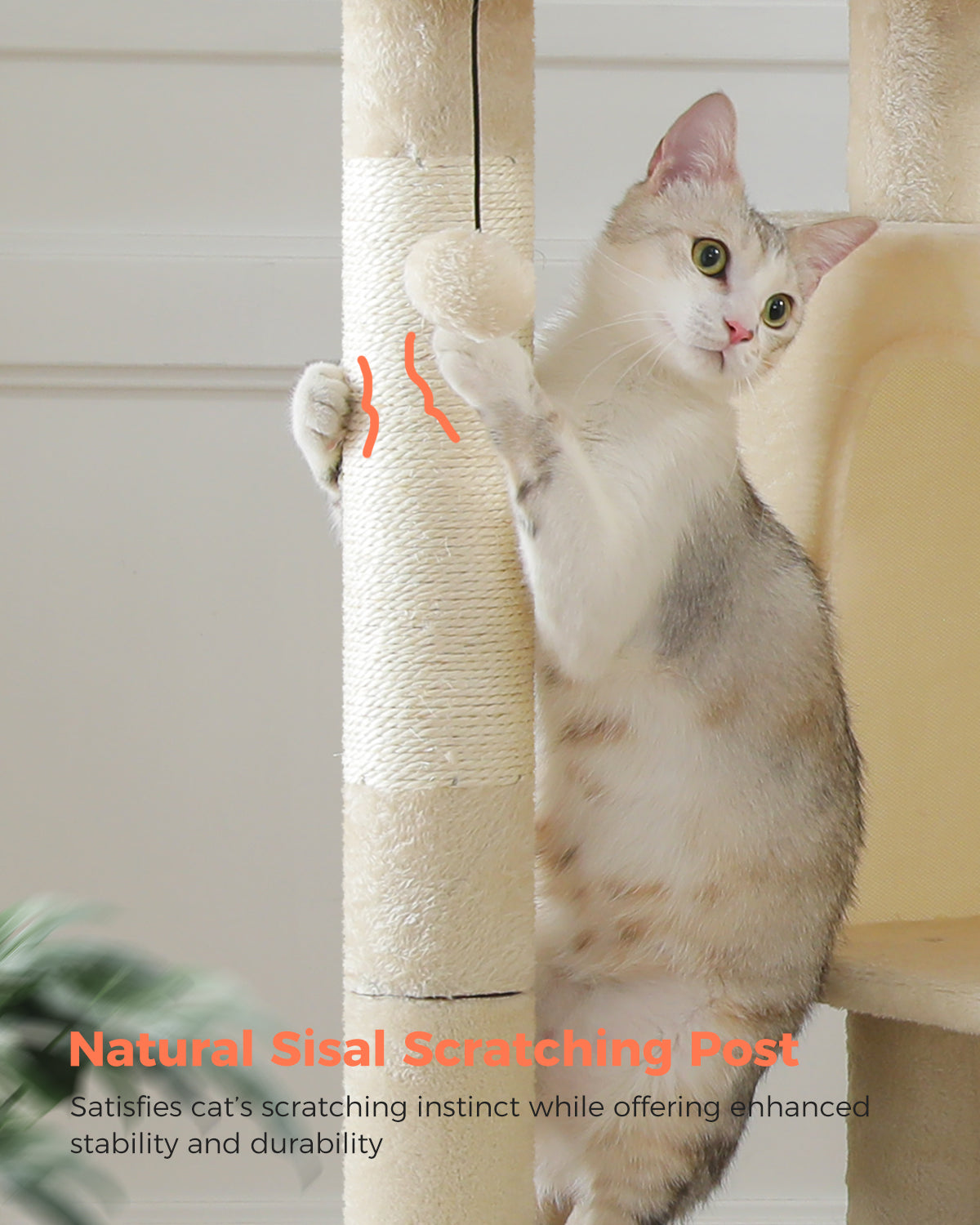 PAWZ Road 110cm Cat Tree Tower Scratching Post Scratcher with Large Condo House Beds for Large Cats Beige