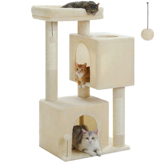 PAWZ Road 110cm Cat Tree Tower Scratching Post Scratcher with Large Condo House Beds for Large Cats Beige