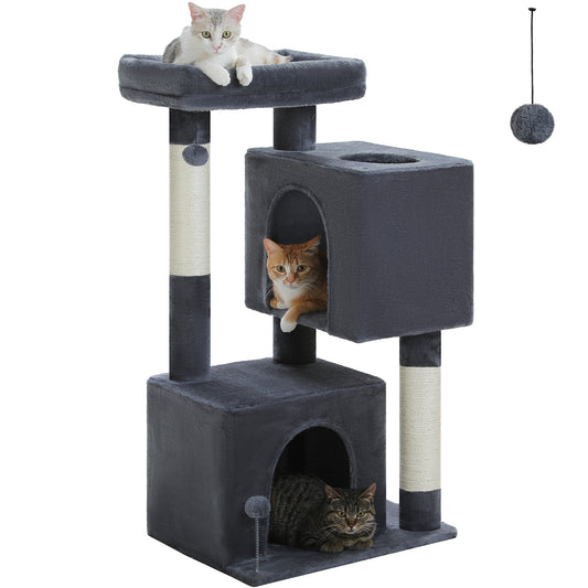 PAWZ Road 110cm Cat Tree Tower Scratching Post Scratcher with Large Condo House Beds for Large Cats Dark Grey