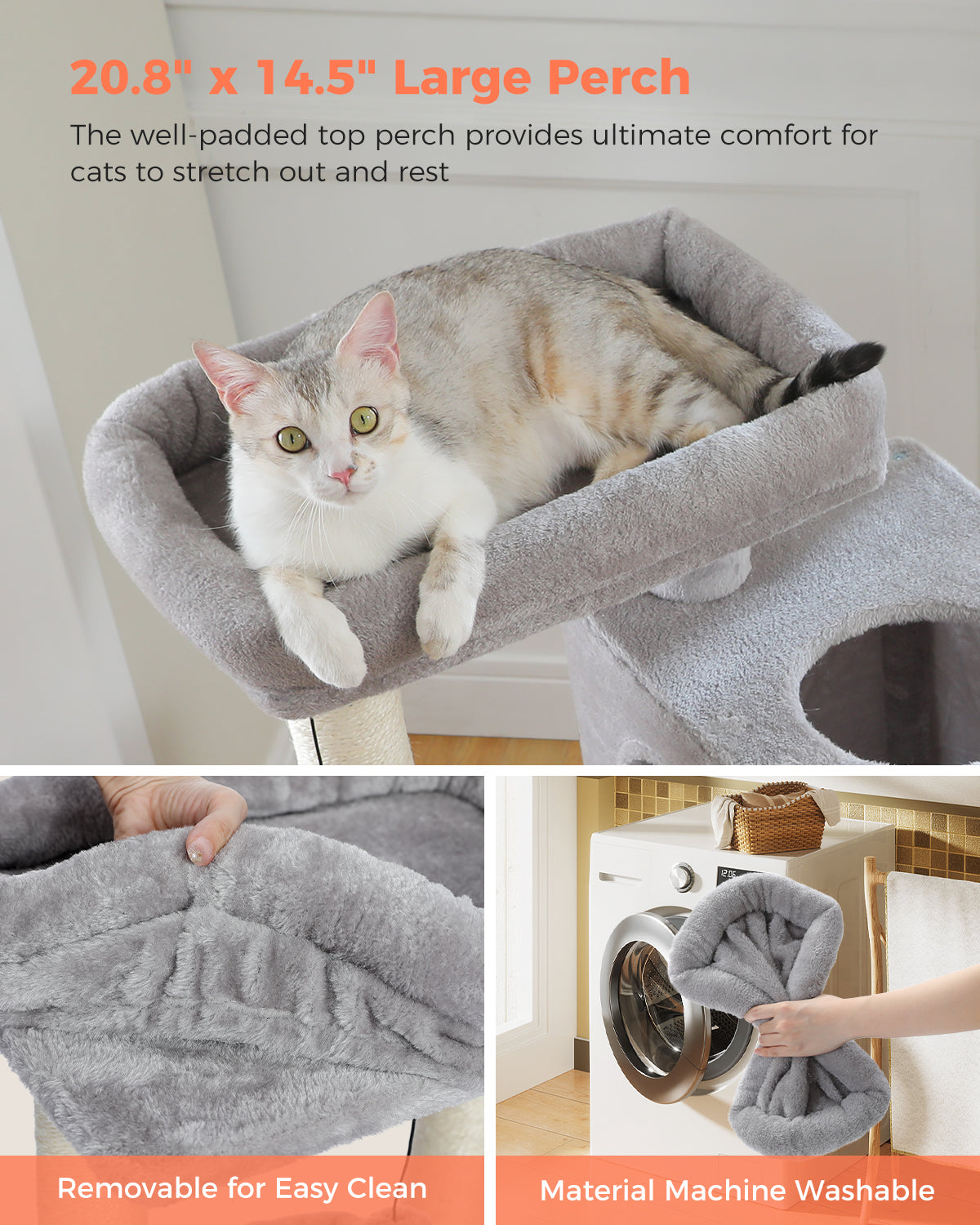 PAWZ Road 110cm Cat Tree Tower Scratching Post Scratcher with Large Condo House Beds for Large Cats Light Grey