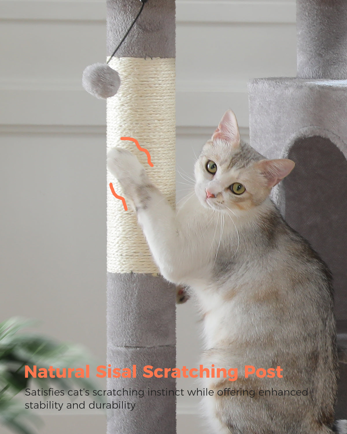PAWZ Road 110cm Cat Tree Tower Scratching Post Scratcher with Large Condo House Beds for Large Cats Light Grey