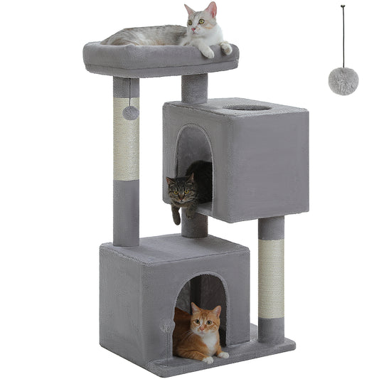 PAWZ Road 110cm Cat Tree Tower Scratching Post Scratcher with Large Condo House Beds for Large Cats Light Grey