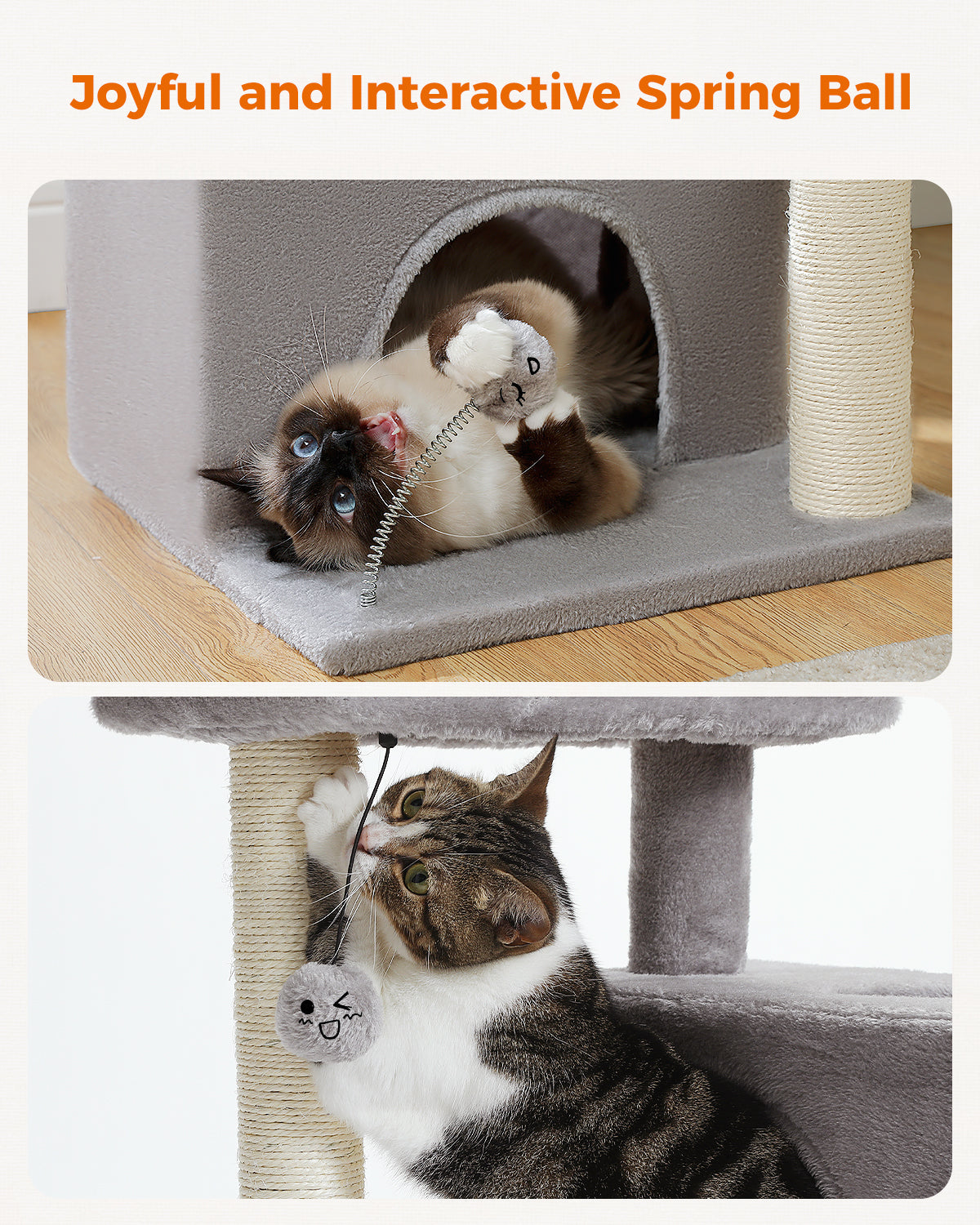 PAWZ Road Cat Tree Tower Scratching Post Scratcher with Large Condo House Beds Grey