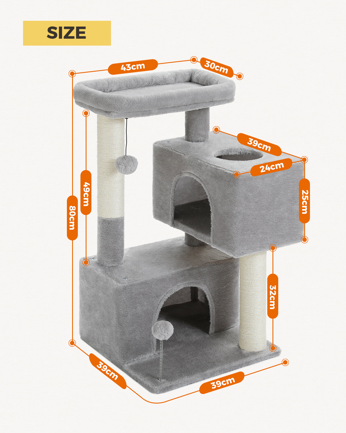 PAWZ Road Cat Tree Tower Scratching Post Scratcher with Large Condo House Beds Grey