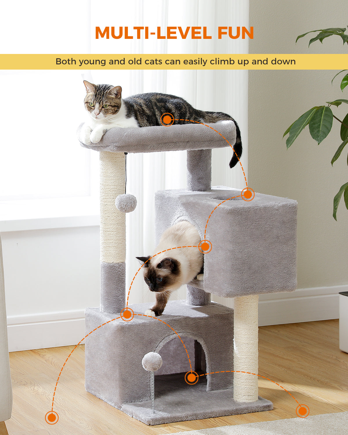PAWZ Road Cat Tree Tower Scratching Post Scratcher with Large Condo House Beds Grey