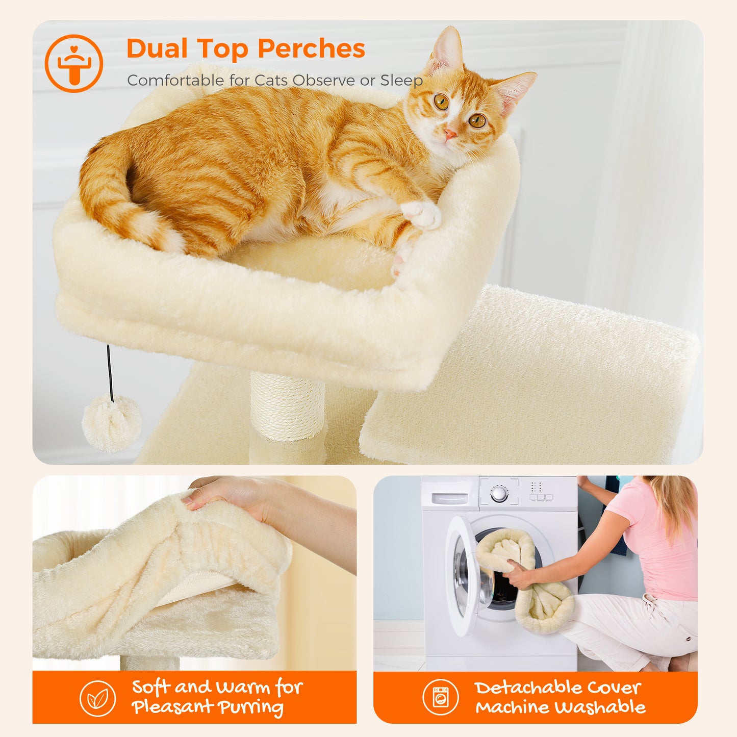 PAWZ Road Cat Tree Tower Scratching Post Scratcher Condo House Bed Toys 136cm Beige