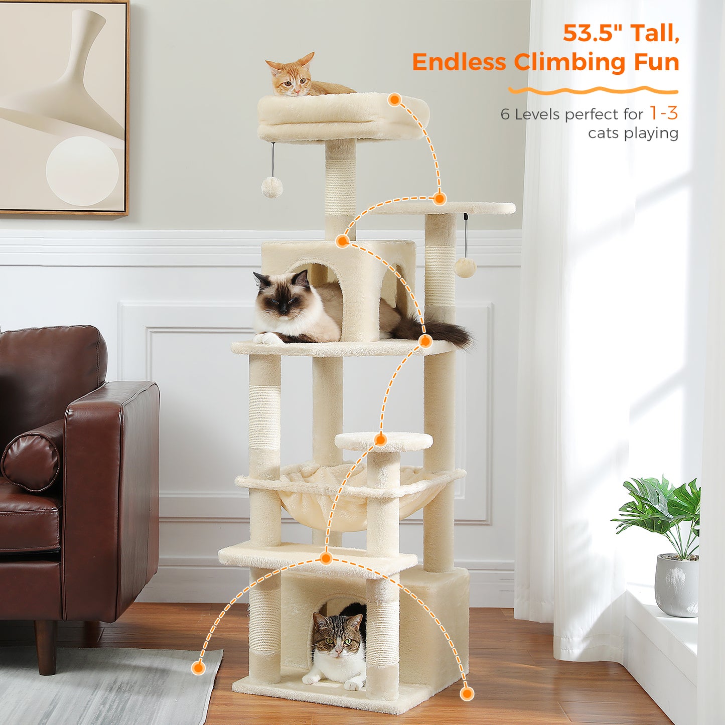 PAWZ Road Cat Tree Tower Scratching Post Scratcher Condo House Bed Toys 136cm Beige