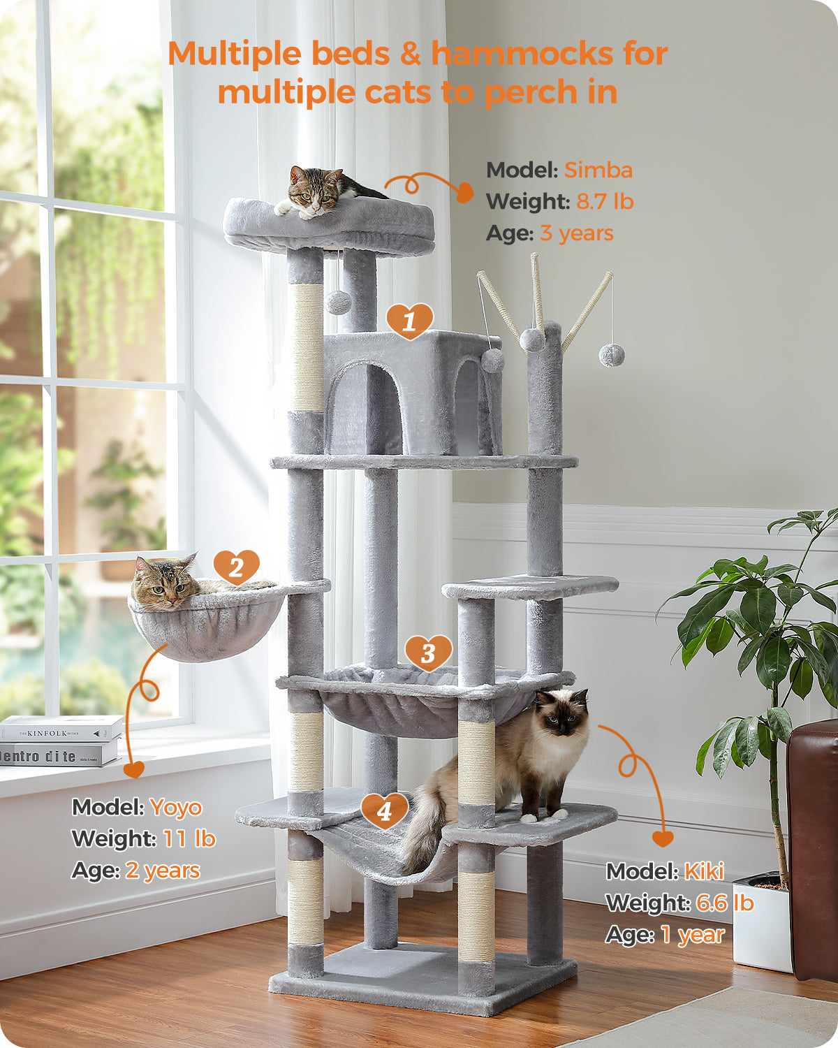PAWZ Road 175CM Cat Tree Scratching Post Scratcher Cat Tower Condo House Furniture Bed Grey