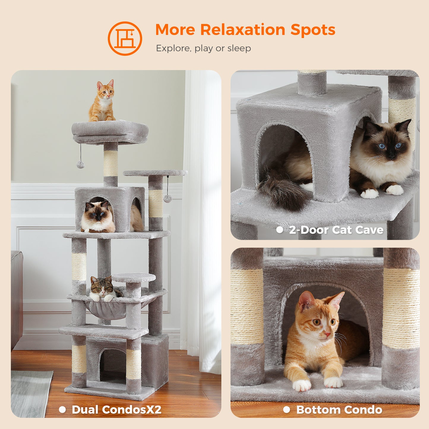 PAWZ Road Cat Tree Tower Scratching Post Scratcher Condo House Bed Toys 136cm Grey