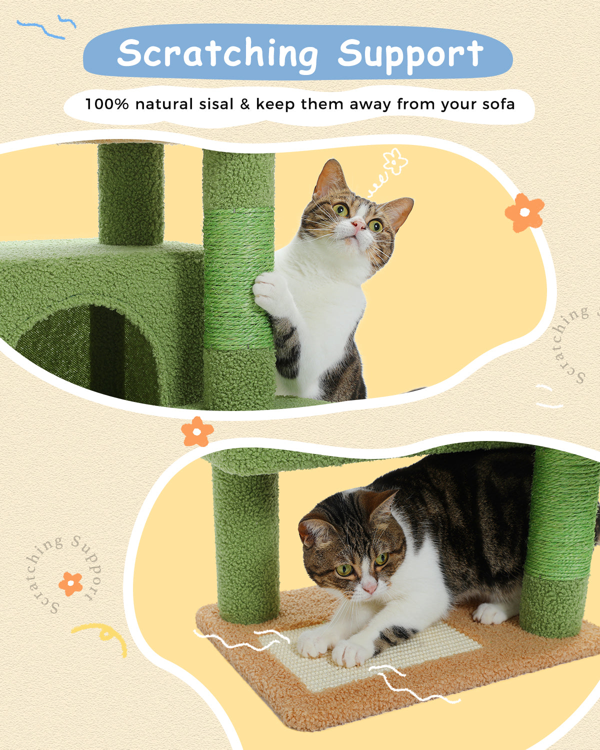 PAWZ Road 88cm Cat Tree Tower Sisal Scratching Posts Hammock Condo House Kitten Toys Green