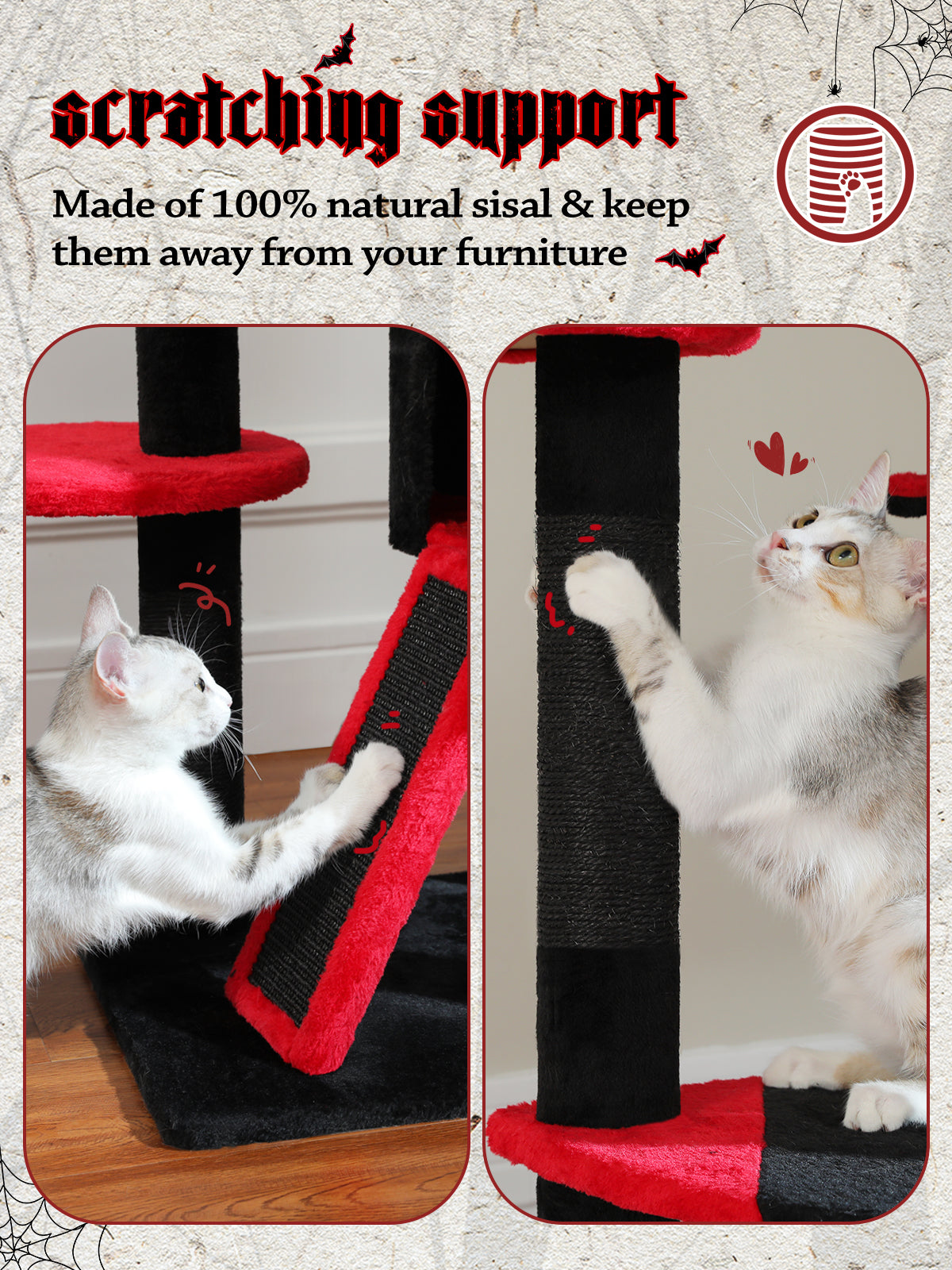 PAWZ Road Cat Tree Tower Scratching Post Floor to Ceiling Cats Tower Furniture Black