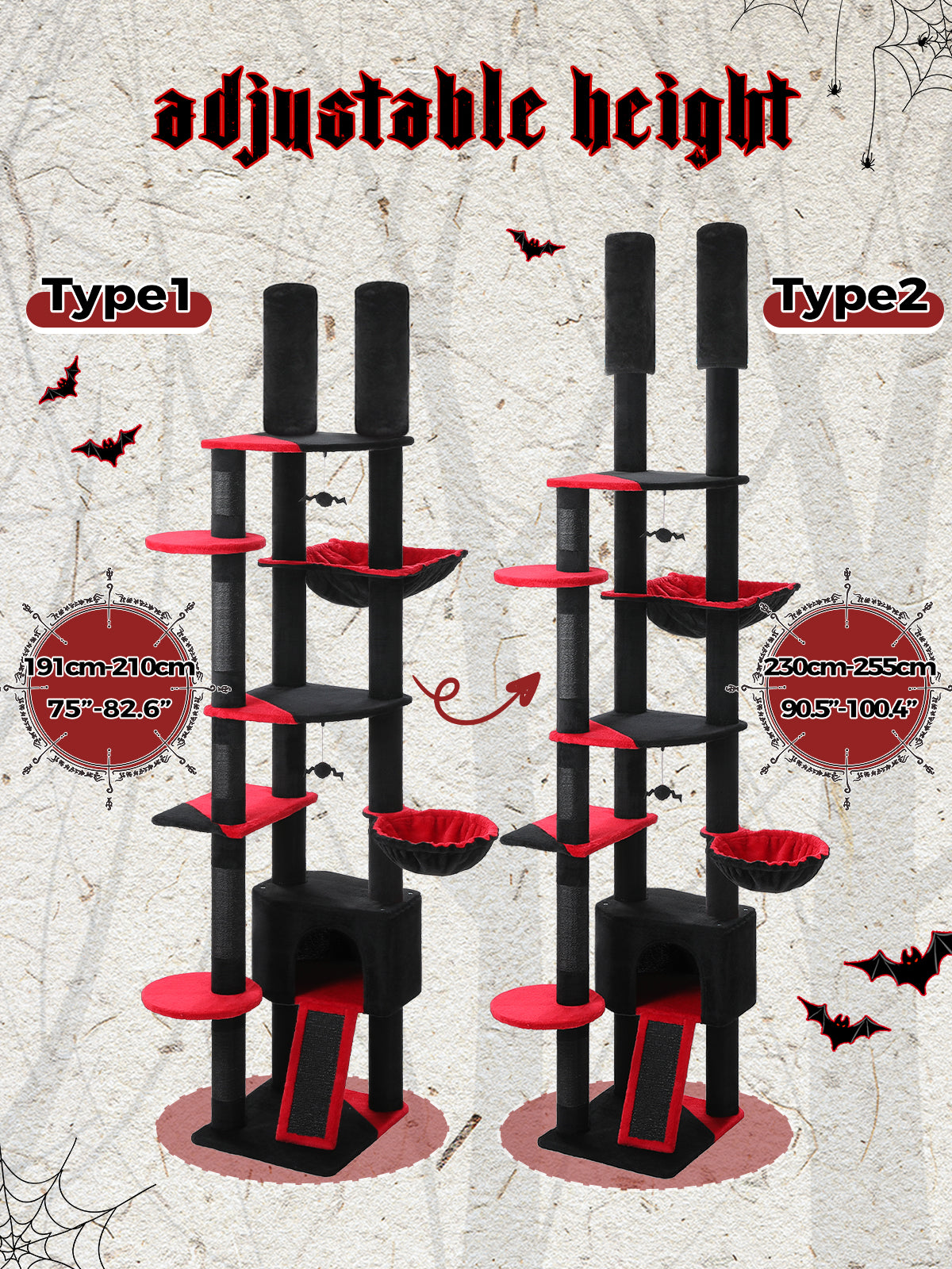 PAWZ Road Cat Tree Tower Scratching Post Floor to Ceiling Cats Tower Furniture Black