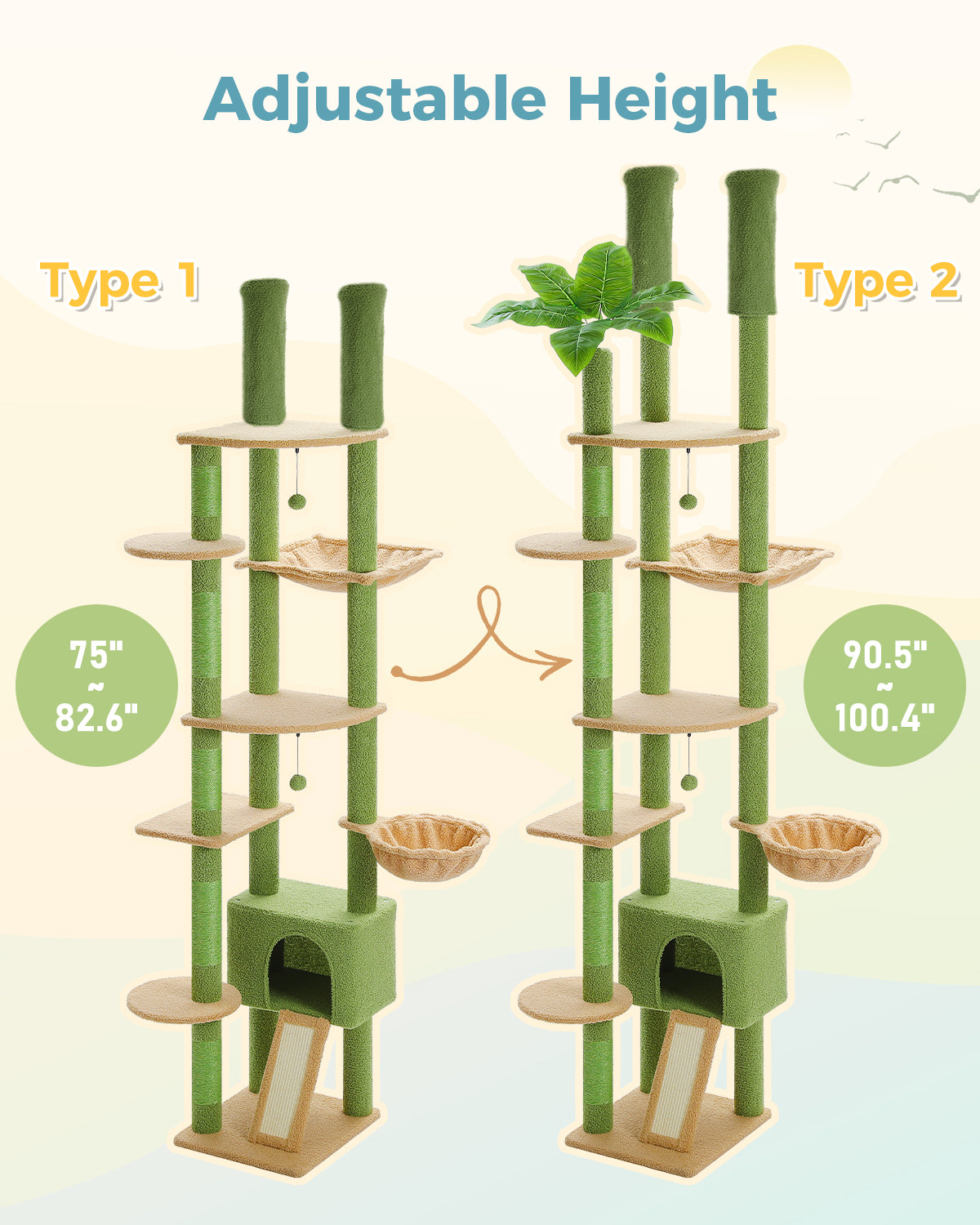 PAWZ Road Cat Tree Tower Scratching Post Floor to Ceiling Cats Tower Furniture Green