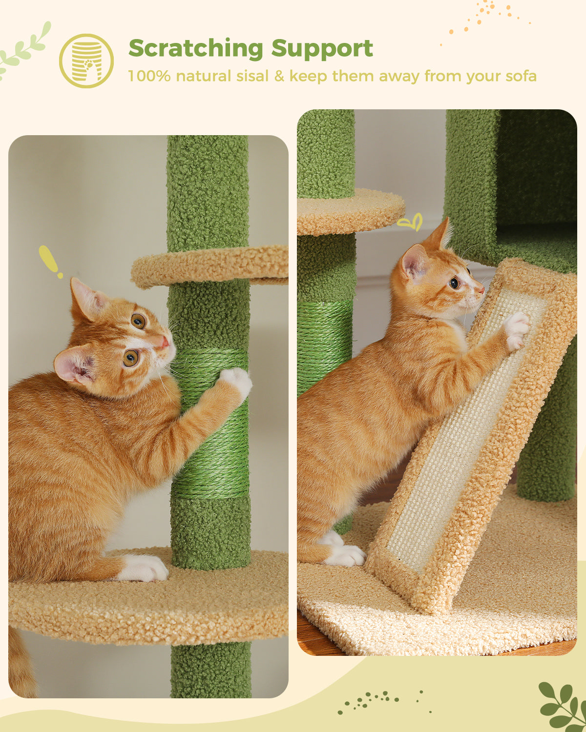 PAWZ Road Cat Tree Tower Scratching Post Floor to Ceiling Cats Tower Furniture Green