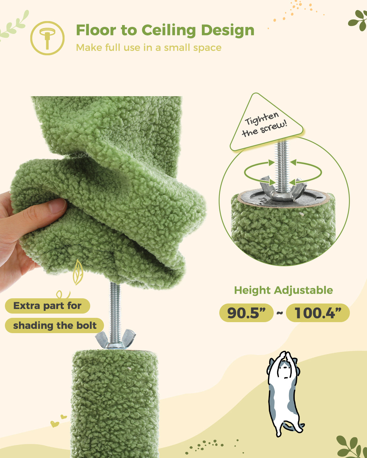 PAWZ Road Cat Tree Tower Scratching Post Floor to Ceiling Cats Tower Furniture Green