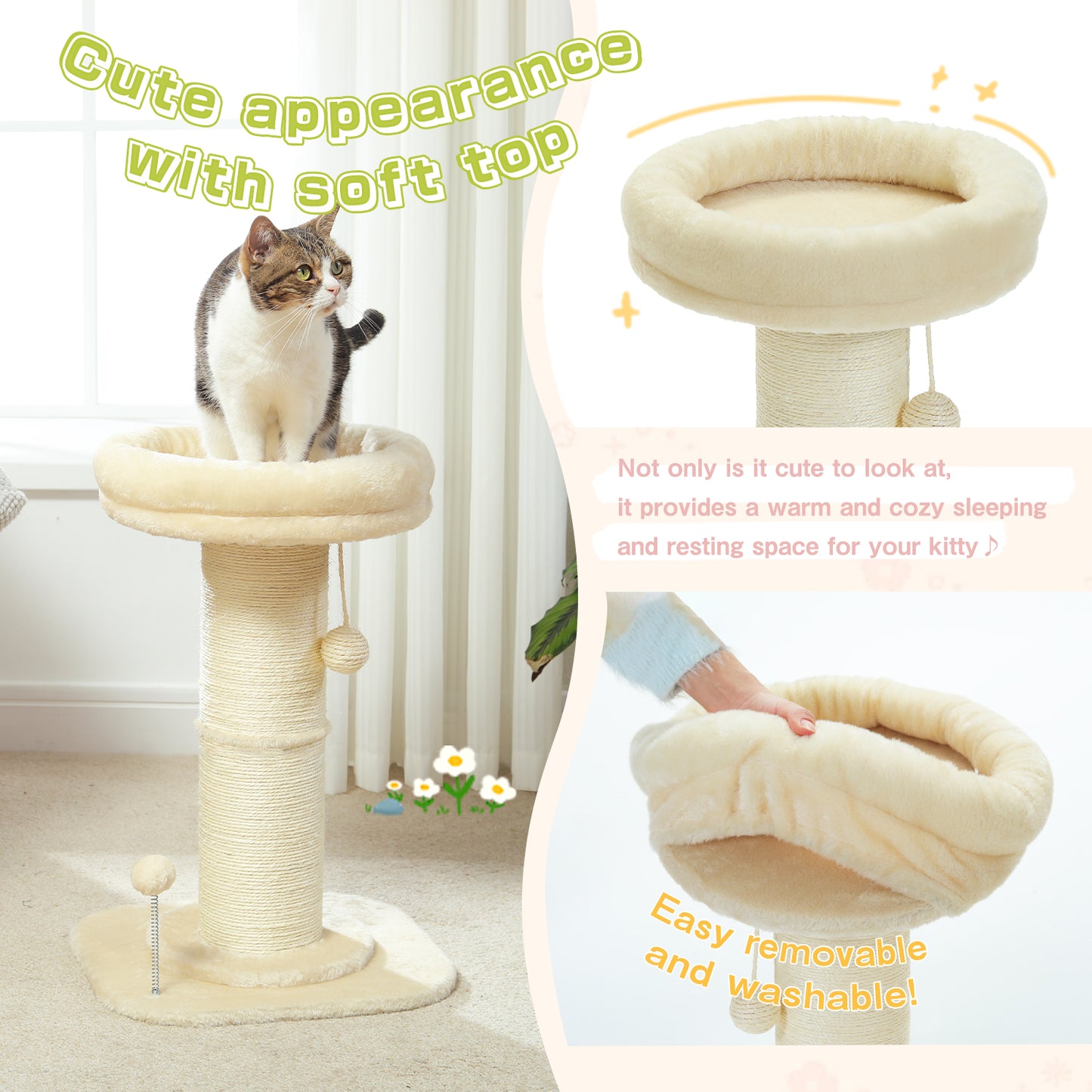PAWZ Road 60cm Cat Scratching Post with Super Thick Scratcher Cats Bed Toys Scratch Beige