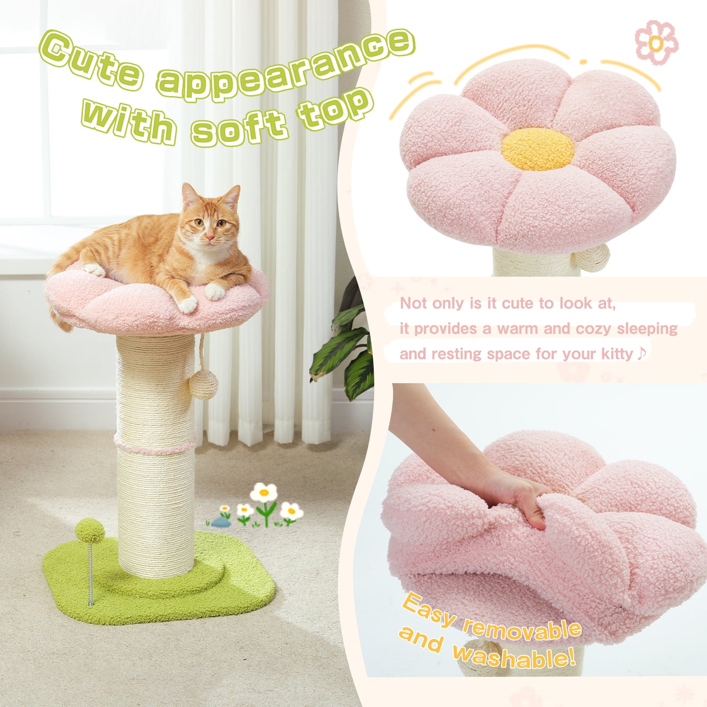 PAWZ Road 60cm Cat Scratching Post with Super Thick Scratcher Cats Bed Toys Scratch Pink