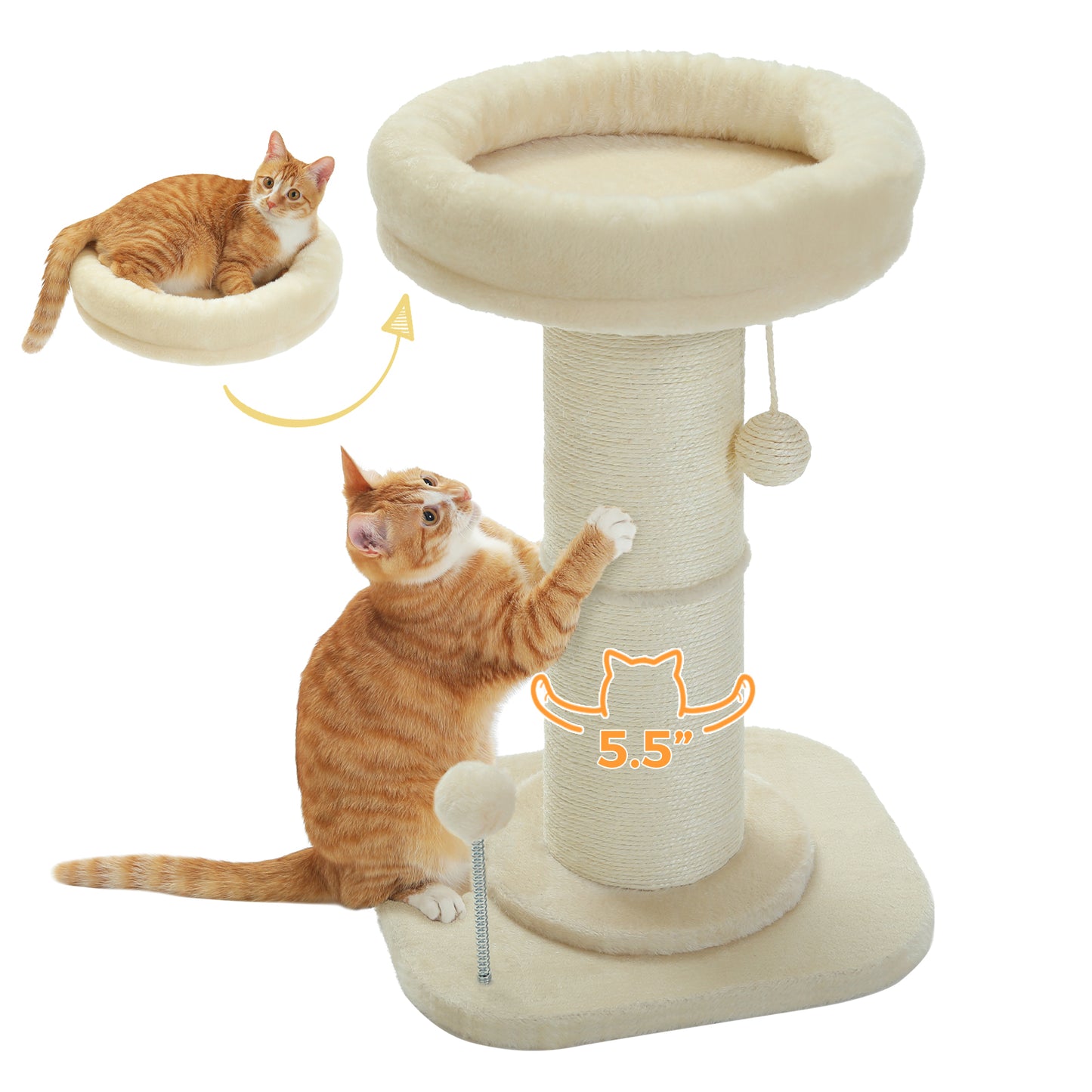 PAWZ Road 60cm Cat Scratching Post with Super Thick Scratcher Cats Bed Toys Scratch Beige