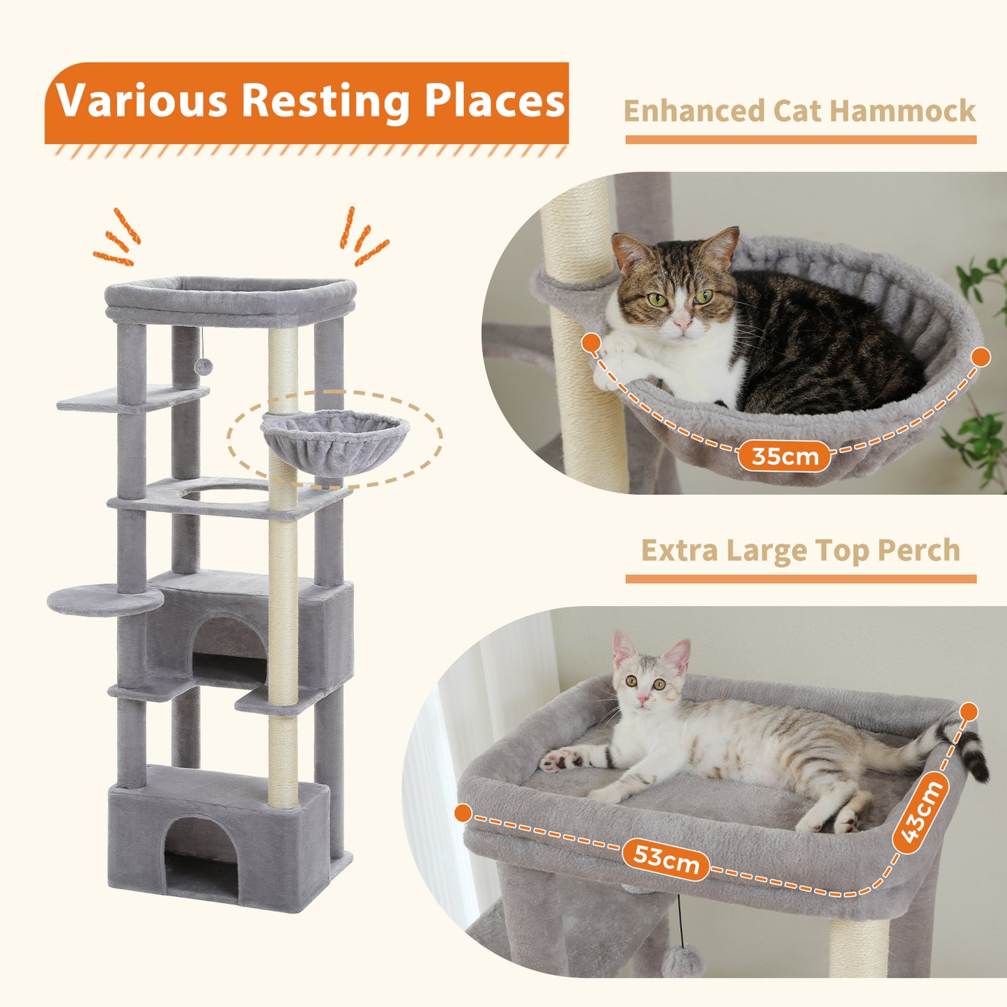 PAWZ Road 170cm Cat Tree Tower Scratching Post Scratcher Large Cats Condo House Grey