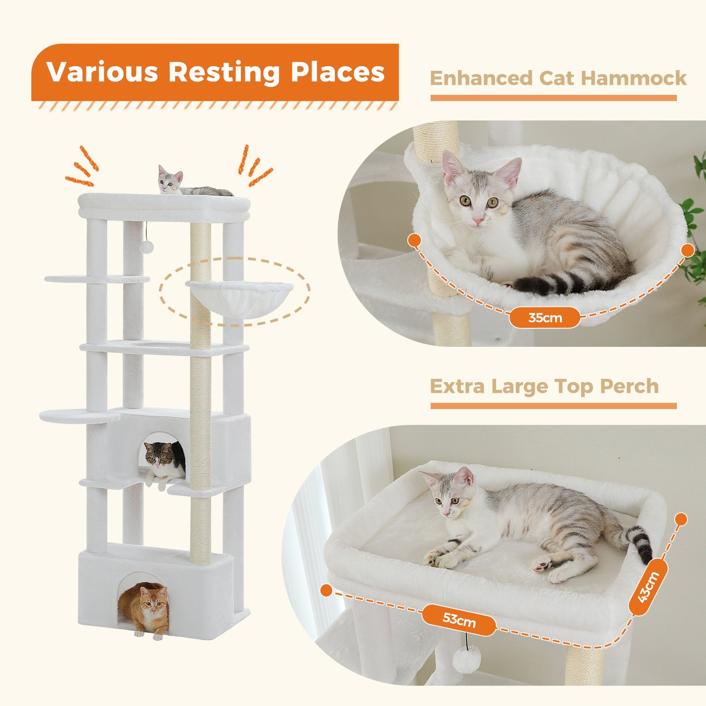 PAWZ Road 170cm Cat Tree Tower Scratching Post Scratcher Large Cats Condo House White